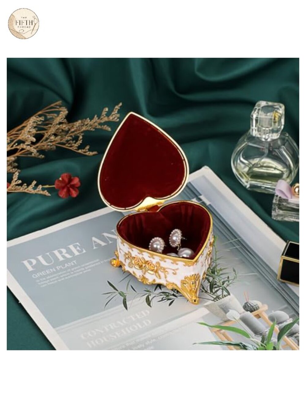 Vintage Heart Shaped Jewelry Box Zinc Alloy Rose Pattern Trinket Organizer - Picture 4 of 6